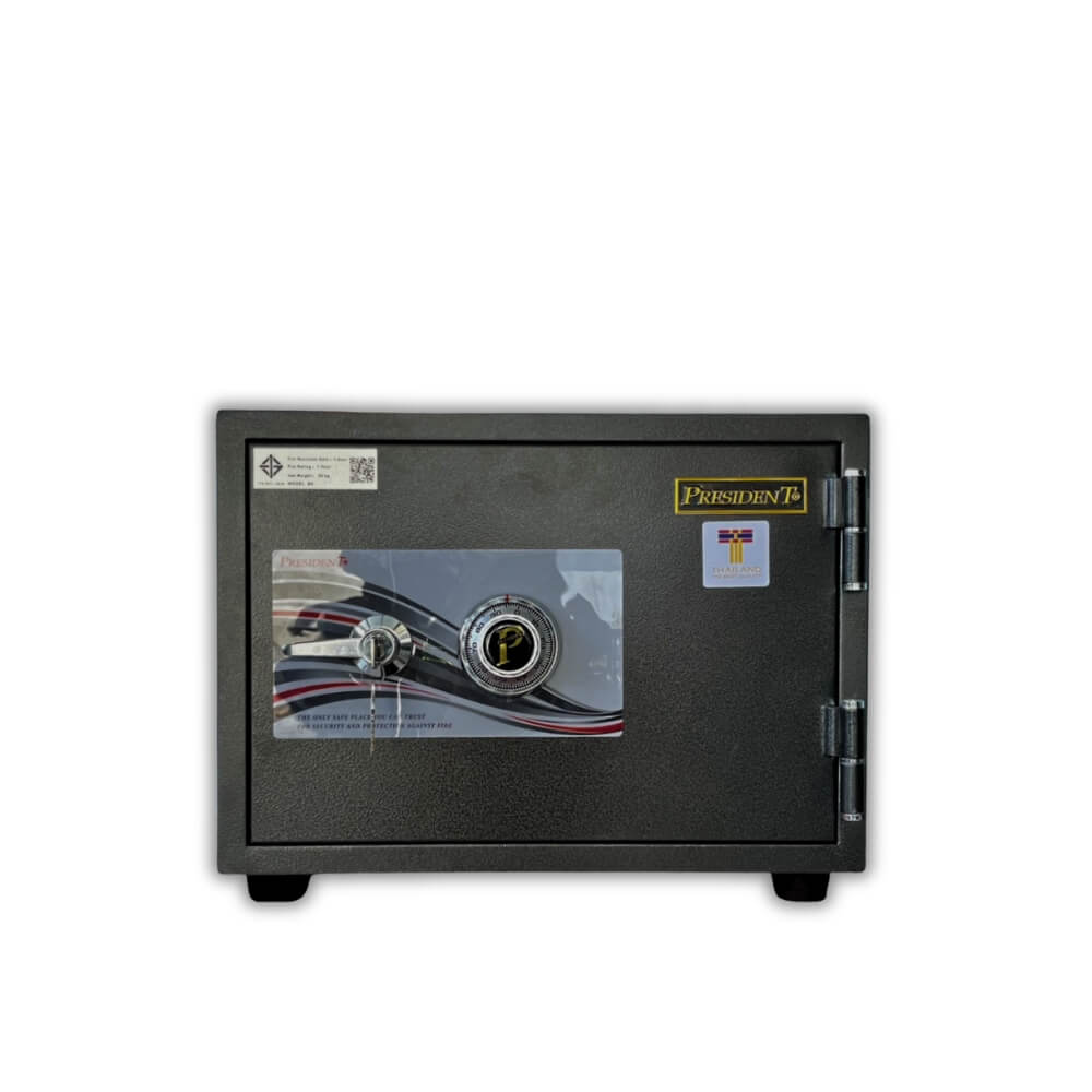 ตู้นิรภัยกันไฟ 50 กก. PRESIDENT แบบมีเสียงเตือน ALARM ขนาดเล็ก 48 ซม. สีดำ